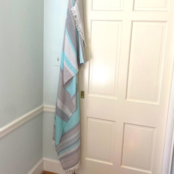 Loom Weave Hand Crafted 2 Side Organic Cotton Travel Blanket Wrap Gray Aqua Tan - Picture 14 of 14